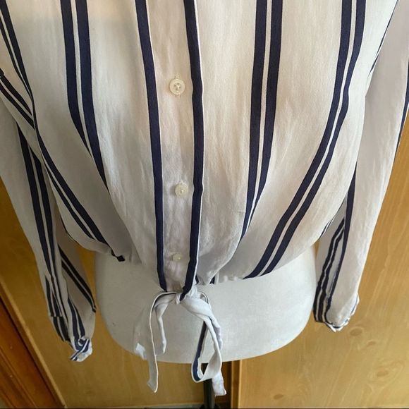 Brandy Melville J. Galt • Striped Crop Cinch Tie Waist Blouse - Picture 5 of 10